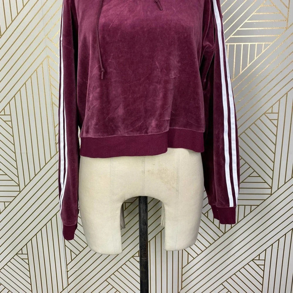 Adidas Originals Hoodie Sweatshirt Cropped Velour Purple Red Size US Small - Picture 4 of 12